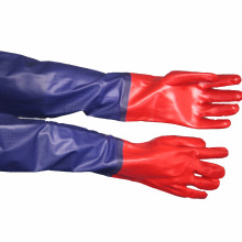 NMSAFETY blau und rot PVC beschichtete lange Handschuhe wasserdicht